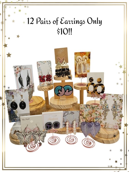 Jewelry - Gold & Silver Tone Fashion Earrings (12 Pairs) Multiple Styles & Colors